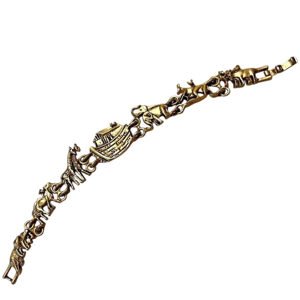 Vintage Animal Link Bracelet Gold‎ Tone Noahs Ark Safari Zoo Novelty Jewelry
